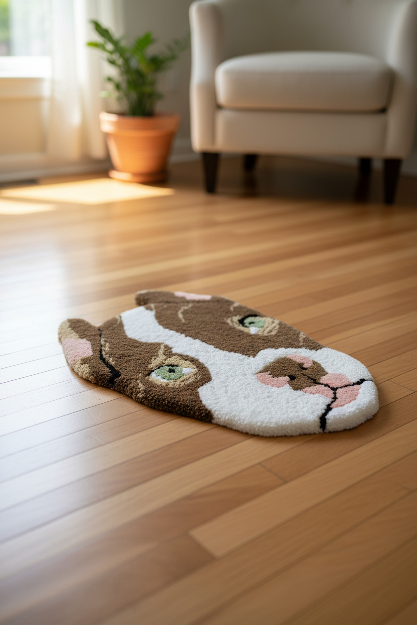 Handmade tufted dog face rug lifestyle photo