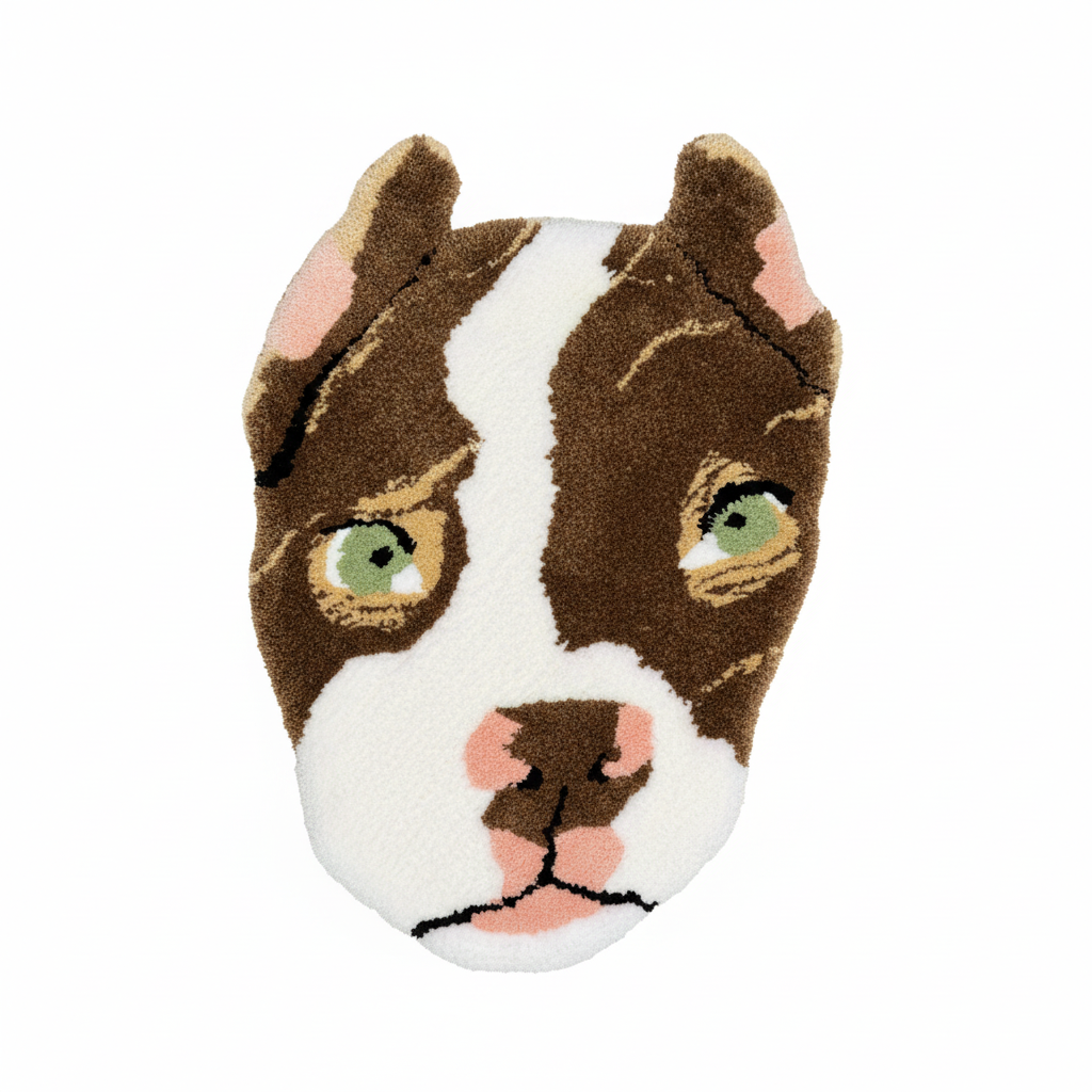 Handmade tufted dog portrait rug - straight on product shot